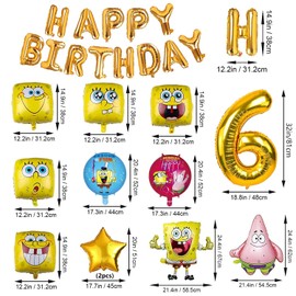 Spongebob 6 Jahre Geburtstag Dekoration, Spongebob Party Dekoration, Spongebob Geburtstag Ballon, Spongebob Party Luftballons Zubehör, Passend FüR 6. Kinder Geburtstag Dekoration Set
