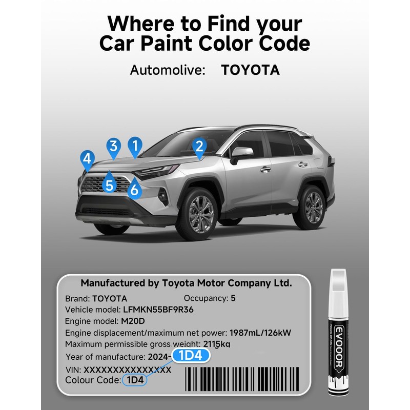 EVOOOR 1D4 Pewter Metallic Touch Up Paint Compatible with Toyota