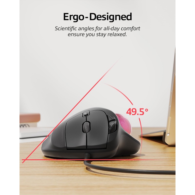 Nulea M509 Trackball Mouse Wired, Ergonomic Design, Easy Thumb Control,
