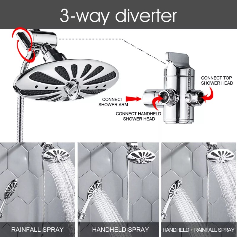 BRIGHT SHOWERS NEW Overhead Rain Showerhead and Handheld Shower Head