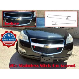 Trims Express fit: 2009-2012 Chevy Traverse Stainless Grille Cover StickOn Accent Trim 2Pc