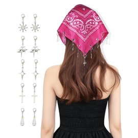 JENSVOIR Bandana for Women - Hot Pink Paisley Hollow Out Square Headband, 21.65 Inch Stylish Soft and Breathable Neck Scarf Hair Band