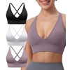 3Pack Womens Deep V-Neck Longline Sports Bra, Strappy Criss Cross