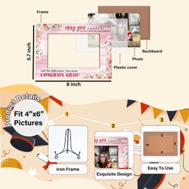 TIOFUNO Graduation Picture Frame 4x6, Pink Flower Wooden Tabletop Photo Frame With Stand, High School College Graduate Inspirational Gift for Him Her-A10