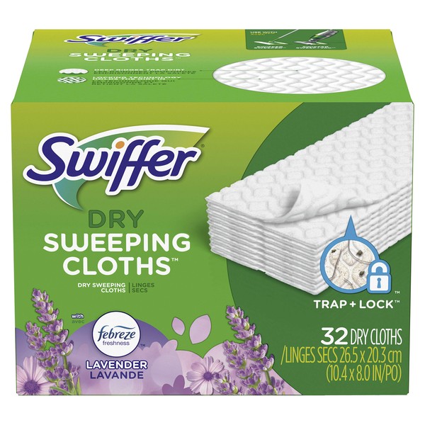Swiffer Sweeper Dry Sweeping Cloths, Febreze Fresh Scent Lavender Vanilla & Comfort, 32-Count Boxes (Pack of 3)