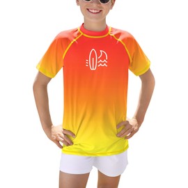 BesserBay Boys' Short-Sleeved Crew Neck UV Shirt Rash Guard UPF 50+ Swimming Shirt Children's Swimming Shirt 110-160, orange yellow