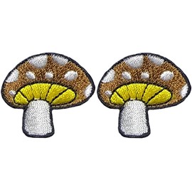 Ranger Return Set 2 of Small Cute Mini Mushroom Shape Tiny Decal Applique Sew Iron on Embroidered Patches - Brown (MUSH-BR03-MINI2)
