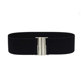 maikun Black Elastic Womens Belt, Elastic Vintage Plus Stretchy Cinch Waist Belts for Women,Silver Buckle,Size L