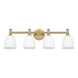 Ntsunxeko Gold Bathroom Vanity Light, 4-Light Bathroom Light Fixtures Over Mirror, Traditional Vanity Lights for Living Room, Milk White Bell Glass Shades, Standard E26 Base, Aged Brass