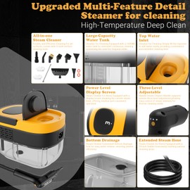 Steam Cleaner for Home, 2500W Handheld Steam Cleaner, 1.6L Water Tank, 3 Levels Adjustable Handle, Portable Cleaning Steamer for Home, Car Detailing, Bed Bugs, Furniture, Couch, Grout - Yellow