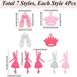 SUNNYCLUE 1 Box 28Pcs 7 Styles Ballet Charm Bulk Ballet Shoes Charm Alloy Cute Pink White Crown Ballerina Dancers Charms for Jewelry Making Charms DIY Crafting Necklaces Bracelets Earrings Gifts