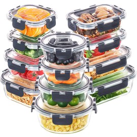 Skroam 12 Pack Glass Food Storage Containers with Lids, Meal Prep, Pantry Kitchen Storage Containers for Lunch, Leak Proof, Airtight Glass Lunch Bento Boxes for Microwave, Oven, Freezer and Dishwasher