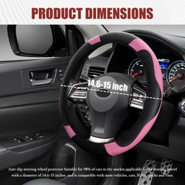 Funda para volante de coche, protector de volante, funda universal de 37-38 cm, funda de cuero, microfibra transpirable, funda para volante de fibra de carbono para mujeres (rosa)