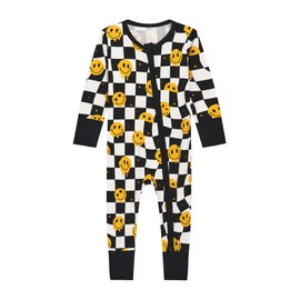 BambooBud Baby Boy Girl Zipper Footies Pajamas Christmas Sleep OnePiece Romper Jumpsuit Pjs, Checkerboard with Smiling Face, 18-24 Months