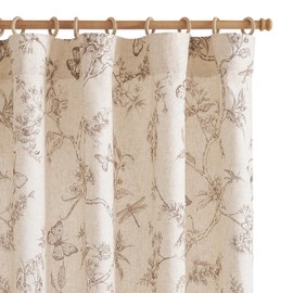 jinchan Floral Curtains Lined Linen Blend Curtain for Living Room 84 Inch Length Taupe Farmhouse Flower Patterned Curtain French Country Curtains Drapes Back Tab Rod Pocket 2 Panels