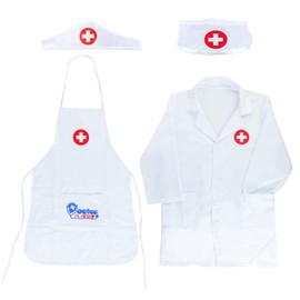 NITAIUN Pack of 4 Doctor's Coats Children's Doctor Costume Doctor's Coat Lab Coat Nurse Apron + Cap Doctor Accessories Girls Boys Children Toy Gifts from 3 Years (White)