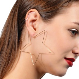 Cimenexe Bohemian Large Star Earrings Exaggerated Star Hoop Earrings Gold Hollow Star Earrings Punk Geometric Hoop Earrings Jewellery for Women and Girls