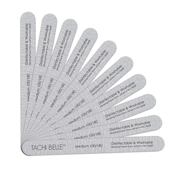 Tachibelle Premium JAPAN Abrasive 100/180 Medium Disinfectable Washable Zebra File Nail Art Sanding Nail Files 10 Pcs