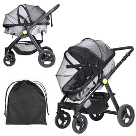 LIHAO Mosquito Net for Stroller Baby Net with Elastic PVC Support, Two-Way Zippers & Storage Bag, Breathable & Foldable Cover Netting for Strollers, Bassinet, Cradle, Travel Gear