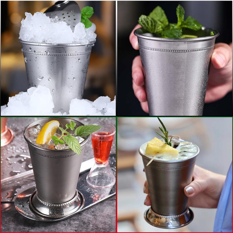 HningBuyox 2 Pack Mint Julep Cups, 12 OZ Silver Julep