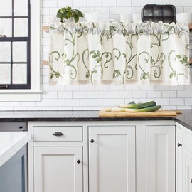 VOGOL Leaves Pattern Valances for Kitchen Window, Elegant Linen Textured Decorative Mini Drapes for Cafe Restaurants, Rod Pocket Design, 1 Panel, 52 x 12 Inches