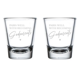 MIP Set of 2 Shot Glasses 1.75oz Shot Glass Set of 2 Pairs Well With Becoming Godparents Godparent Proposal Godfather Godmother
