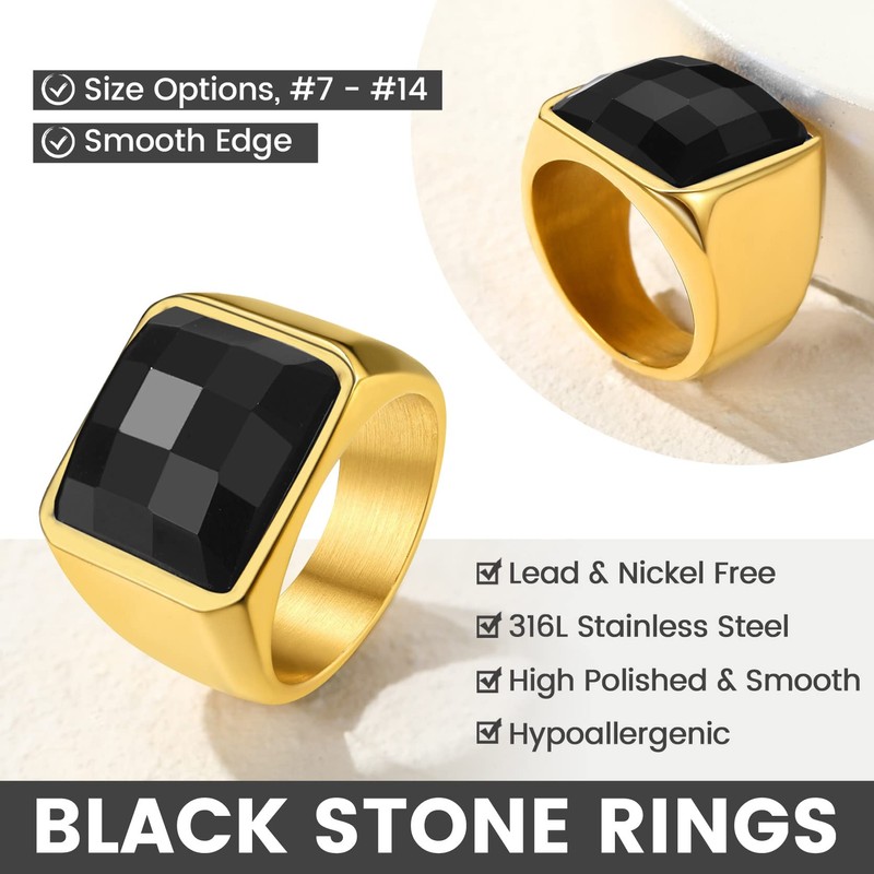 GOLDCHIC JEWELRY Gold Signet Ring with Black Onxy For Men,