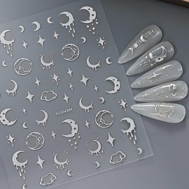 12 Sheets Silver Nail Art Stickers Star Nail Stickers Heart Nail Decals Self Adhesive Evil Eye Nail Art Supplies for Women Girls DIY Manicure Nail Art Decorations