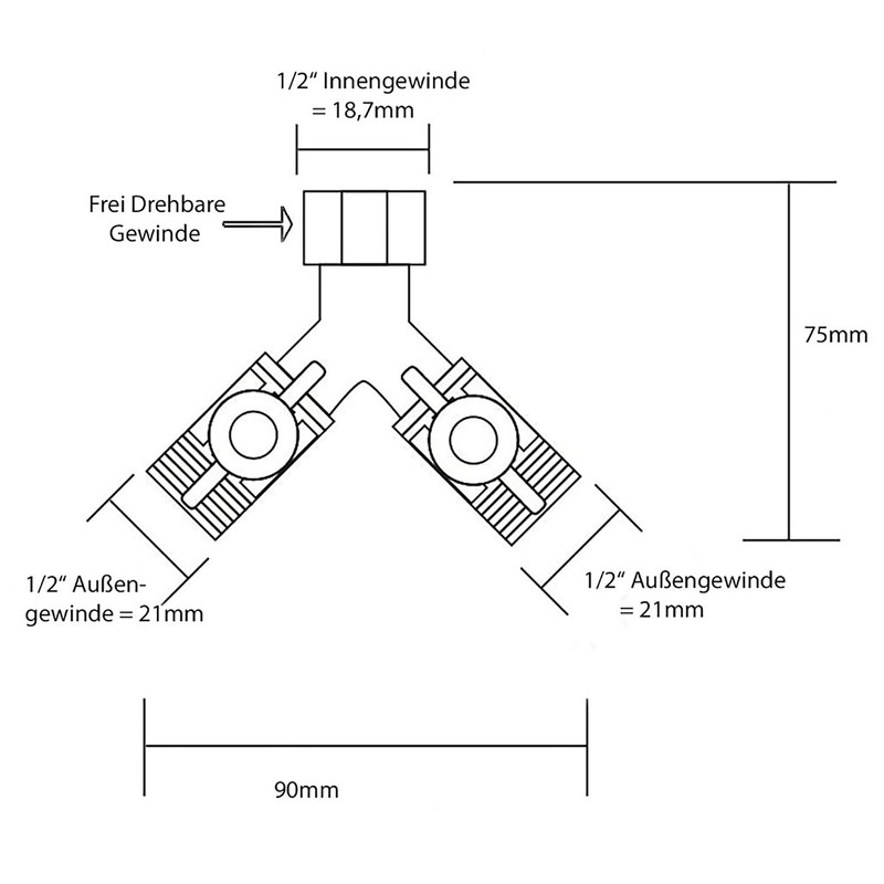 Soytich 3-way Y-splitter with 2 shut-off ball valves, for connecting