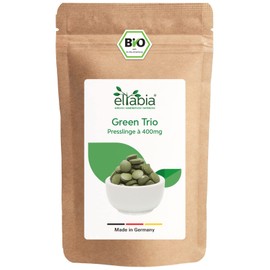 Organic Green Trio Pellets 1 kg | 2500 Tablets with 1/3 Chlorella Spirulina Barley Grass | Raw Food Tablets 400 mg per Tab | 100% Pure and No Additives