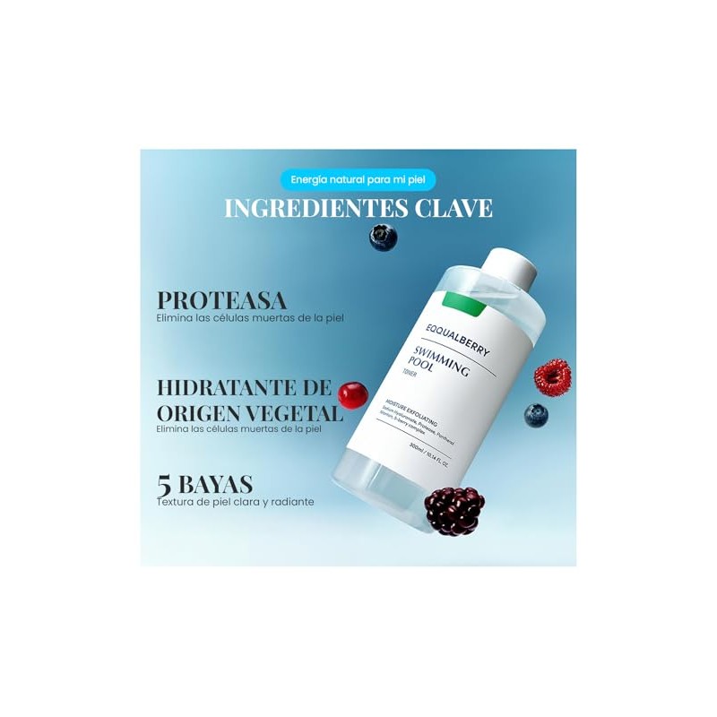 EQQUALBERRY - Tónico Exfoliante Facial Enzima Proteasa 300 ml -