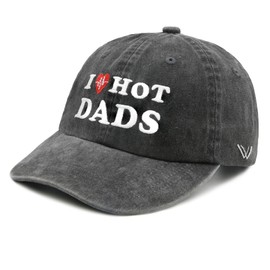 I Love Hot Dads Hat, Mens Womens Funny Adjustable Embroidered Baseball Cap Black