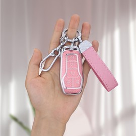 Seedwee for Ford Key Fob Cover, Soft TPU Keys Protector Bling Key Fob Keychain for Explorer Mustang Fusion F150 Edge Lincoln MKZ MKC Nautilus, Silver Pink