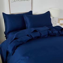 Brandream Kid's Duvet Cover Twin/Twin XL Size,100% Organic Cotton 2pcs Boys Bedding Duvet Cover Set, Ruffled Fringe Solid Color Soft Breathable with Zipper Closure & Corner Ties(Navy Blue)