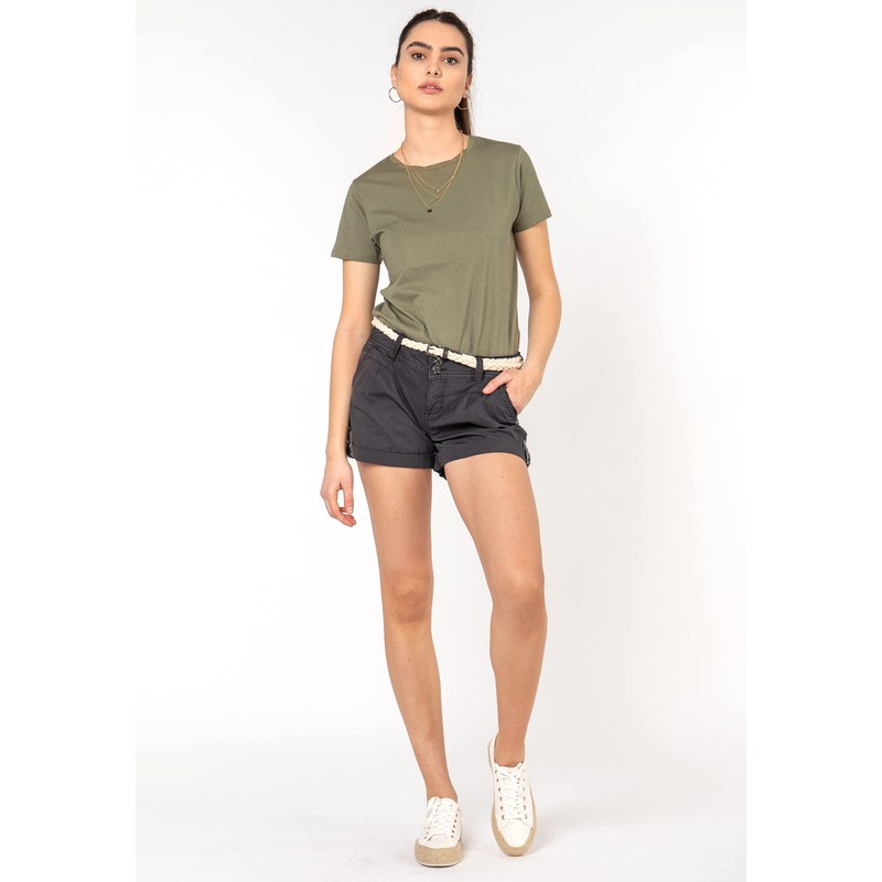 Eight2Nine Women's Chino Shorts with Braided Belt, Dark-grey