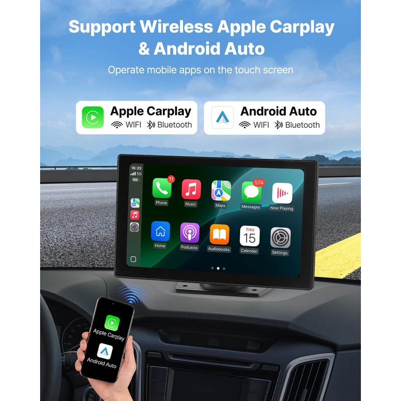 VEVOR Wireless Car Stereo, 9-Inch HD Portable Radio Touch Screen