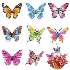 LUMOOM 8-Piece Diamond Painting Butterfly Set, DIY Craft Ornaments Kit, Garden Butterflies Decoration, Diamond Painting Children Adults for Garden and Balcony Decoration (C)