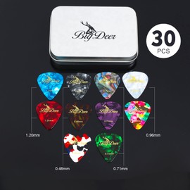 BigDeer BigDeer 30 pack Celluloid Guitar Picks includes Thin,Medium, Heavy & Extra Heavy Picks Plectrums for Acoustic Guitar,Ukulele,Bass Wrapped in tin box