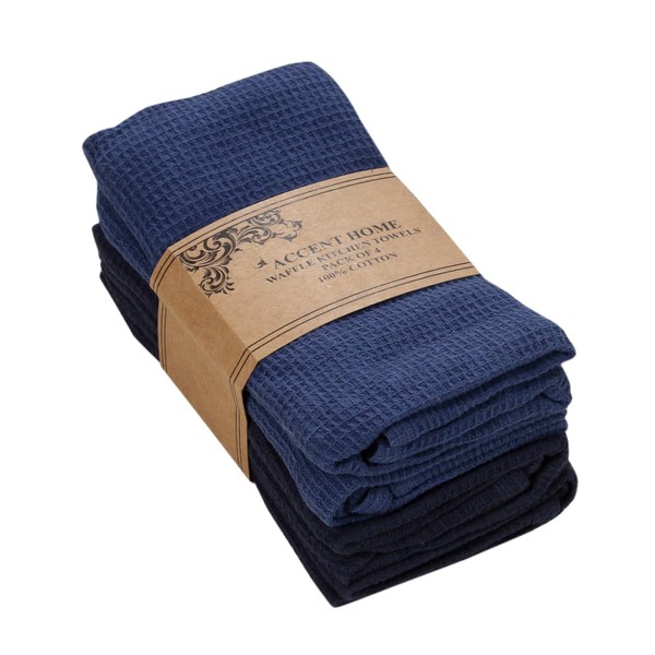 ACCENTHOME 100% Cotton Waffle Weave Kitchen Towel Set of 4