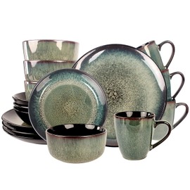 jinsongdafa Dinnerware Sets(16Pcs) Serves for 4, Reactive Glaze Plates and Bowls Set with Mug,8.3"Salad Plate,10.6"dinner Plate,5.5"bowl, Modern kitchen tableware,Microwave safe, Set No.2