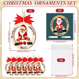 6 Sets Christmas Ornaments for Adults Christmas Party Gift Bulk Wooden Santa Gifts with Red Bells Adult Xmas Tree Ornaments