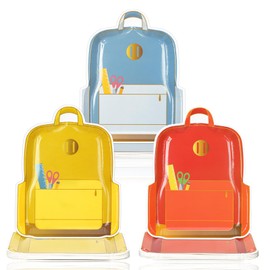 Honeydak 60 Pcs Back to School Schoolbag Plates Disposable Paper Plates Luncheon Dinner Table Schoolbag Favors for First Day of School Preschool Graduate Party Supplies, 3 Colors