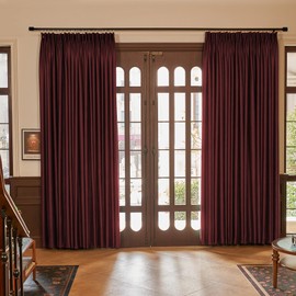 HUTO Burgundy Pinch Pleated Blackout Curtains Thermal Insulated Room Darkening Window Treatment Panel for Living Room, Bedroom, Kitchen, Small Window, 52 by 63 Inches Long, 1 Panel