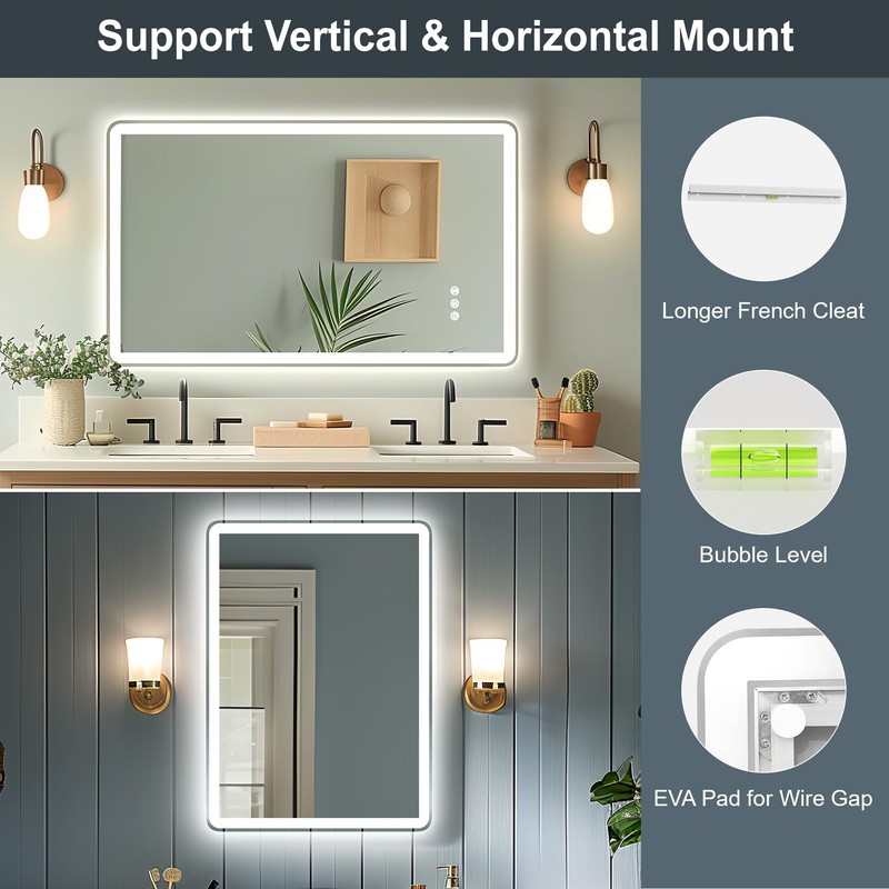 TIFULLHOME 16x24 LED Mirror for Bathroom, Backlit & Front Lights,
