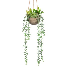 Fake Hanging Plants Mixed Fake Succulents Artificial Hanging Plants Realistic Hanging Succulent Fake Plants with Pot 20.5'' Faux Hanging Plants Indoor for Home Bedroom Porch Wall Window Sill Decor