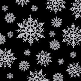 50 Pieces Plastic Snowflake Ornaments Glitter Christmas Snowflakes Hanging Craft for Winter Party Christmas Tree Decorations,Assorted Sizes(1,2,3,4,5,6 Inches) (Silver Glitter)