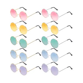 10 Pairs Round Hippie Sunglasses John 60's Style Circle Colored Glasses (Gold Silver Frame)