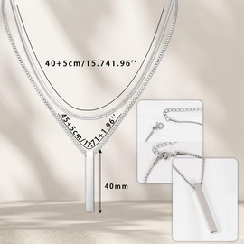 Eigso Men's Necklace Stainless Steel Bar Pendant Necklaces Snake Chain Link Necklace Herringbone Necklace for Men and Women, Pack of 2, Stainless Steel, No Gemstone