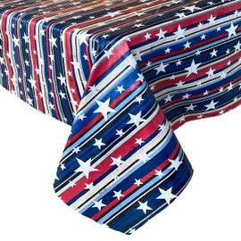 Newbridge Stars and Stripes Red, White and Blue Patriotic Vinyl Tablecloth with Flannel Backing, Easy Care Indoor Outdoor Vinyl Tablecloth, 52 Inch x 52 Inch Square