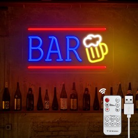 Bar Neon Sign with Remote for Home Bar, Dimmable LED Bar Signs Lights, Beer Bar Light Up Sign Neon for Pub Man Cave Bistro Party Club Bedroom Business Wall Decor Gifts, USB Powered